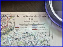VERY RARE Vintage ROLLKA Map Of Germany Brass Case Pull Down Double sided EUC