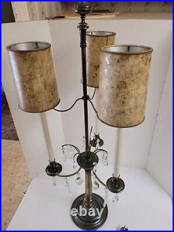 VERY RARE Vintage STIFFEL Large Brass and Crystal Bouillotte Table Lamp