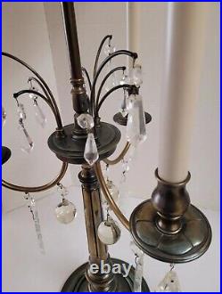 VERY RARE Vintage STIFFEL Large Brass and Crystal Bouillotte Table Lamp