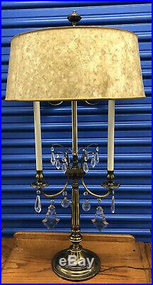 VERY RARE Vintage Stiffel Large Brass and Crystal Bouillotte Table Lamp