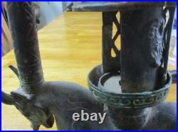 VERY RARE cast east Asian bronze/brass incense burner mythical horned beast