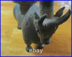 VERY RARE cast east Asian bronze/brass incense burner mythical horned beast