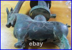 VERY RARE cast east Asian bronze/brass incense burner mythical horned beast VERY RARE cast east Asian bronze/brass incense burner mythical horned beast