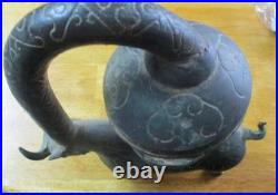 VERY RARE cast east Asian bronze/brass incense burner mythical horned beast