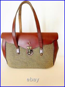 VERY Rare Vintage Etienne Aigner Handmade Handbag Purse Tweed Leather Oxblood