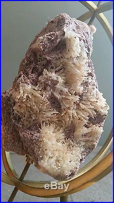 VERY UNIQUE ROCK FORMATION With CRYSTAL OR QUARTZ IN UNIQUE BRASS STAND RARE