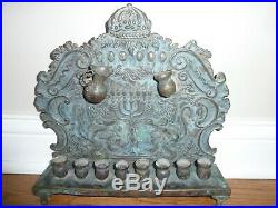VINTAGE 1852 VERY RARE ANTIQUE Brass Jewish HANUKKAH Menorah altar Poland