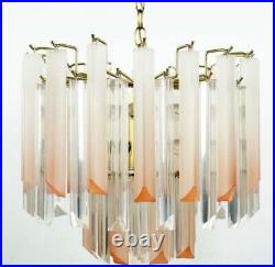 VINTAGE Clear Pink Brass Lucite Chain Chandelier VERY RARE