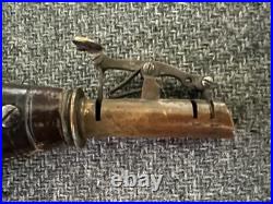 VINTAGE VERY RARE 2 1/2 lbs LEATHER & BRASS BLACK POWDER FLASK EARLY ANTIQUE