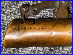 VINTAGE VERY RARE 2 1/2 lbs LEATHER & BRASS BLACK POWDER FLASK EARLY ANTIQUE