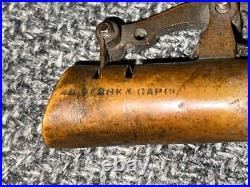 VINTAGE VERY RARE 2 1/2 lbs LEATHER & BRASS BLACK POWDER FLASK EARLY ANTIQUE