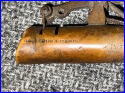 VINTAGE VERY RARE 2 1/2 lbs LEATHER & BRASS BLACK POWDER FLASK EARLY ANTIQUE