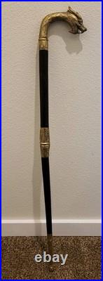 VTG. Ornate Dragon Head. Copper/Brass/Wood. 39 Walking Cane. Very Rare