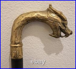 VTG. Ornate Dragon Head. Copper/Brass/Wood. 39 Walking Cane. Very Rare