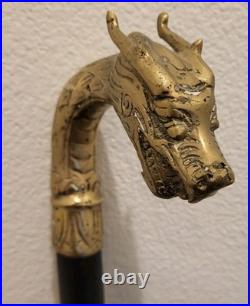 VTG. Ornate Dragon Head. Copper/Brass/Wood. 39 Walking Cane. Very Rare
