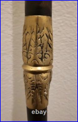 VTG. Ornate Dragon Head. Copper/Brass/Wood. 39 Walking Cane. Very Rare