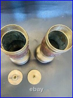 VTG Solid Brass Cathedral Alter Candle Pillars with Carved Birds VERY RARE 8.5