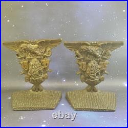 VTG USNA NAVY Class Of 1935 Brass Bookends WWII Military Eagle Tall Ship RARE