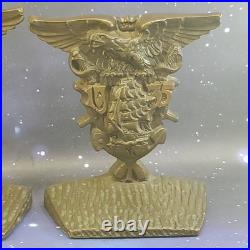 VTG USNA NAVY Class Of 1935 Brass Bookends WWII Military Eagle Tall Ship RARE