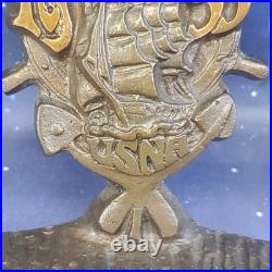 VTG USNA NAVY Class Of 1935 Brass Bookends WWII Military Eagle Tall Ship RARE