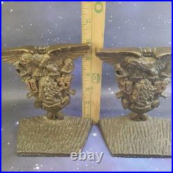 VTG USNA NAVY Class Of 1935 Brass Bookends WWII Military Eagle Tall Ship RARE