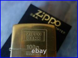 VTG VERY RARE 1996 SOLID BRASS ZIPPO LIGHTER BANK 100g. GOOD AS GOLD 999,9 INGOT