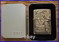 VTG VERY RARE 1997 LIMITED ZIPPO AQUARIUS ZODIAC BARRETT SMYTHE Brass & Unused