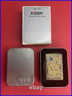 VTG VERY RARE 1997 LIMITED ZIPPO AQUARIUS ZODIAC BARRETT SMYTHE Brass & Unused