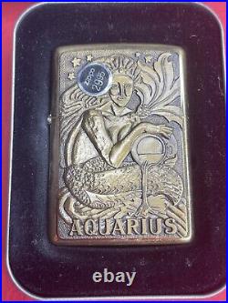 VTG VERY RARE 1997 LIMITED ZIPPO AQUARIUS ZODIAC BARRETT SMYTHE Brass & Unused