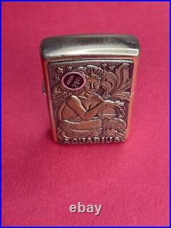 VTG VERY RARE 1997 LIMITED ZIPPO AQUARIUS ZODIAC BARRETT SMYTHE Brass & Unused