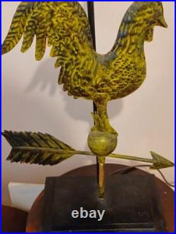VTG Weather vane Rooster Lamp, Cast Brass Mid 20th Century Very RARE