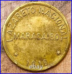 Venezuela Maracaibo Leper Colony Brass 20 Bolivars Token 1916 SCARCE VERY RARE