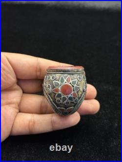 Very Beautiful Silver Rare Old Ring With Islamic Writing On Agate Stone