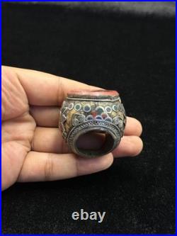 Very Beautiful Silver Rare Old Ring With Islamic Writing On Agate Stone
