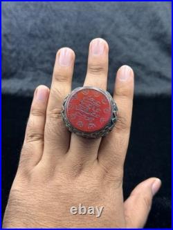 Very Beautiful Silver Rare Old Ring With Islamic Writing On Agate Stone