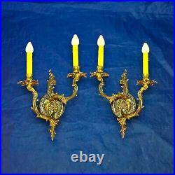 Very Decorative Double Arm Antique Brass Sconces Rare KB5