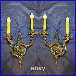 Very Decorative Double Arm Antique Brass Sconces Rare KB5