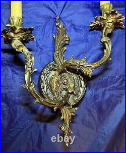 Very Decorative Double Arm Antique Brass Sconces Rare KB5