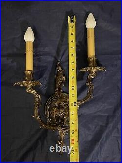 Very Decorative Double Arm Antique Brass Sconces Rare KB5