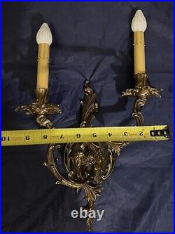 Very Decorative Double Arm Antique Brass Sconces Rare KB5