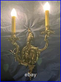 Very Decorative Double Arm Antique Brass Sconces Rare KB5