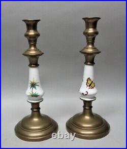 Very Early & Rare EMILE GALLE FRENCH Porcelain & Brass Candlesticks, circa 1900