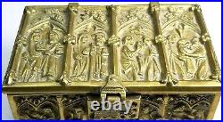 Very Fine RARE Brass Ecclesiastical Box with Images of Biblical Scenes ca. 19th c