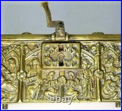 Very Fine RARE Brass Ecclesiastical Box with Images of Biblical Scenes ca. 19th c