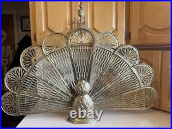 Very Hard To FindRARE VTG brass PINEAPPLE peacock fan fireplace screen