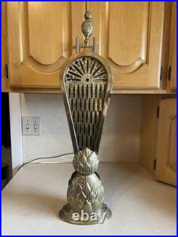 Very Hard To FindRARE VTG brass PINEAPPLE peacock fan fireplace screen