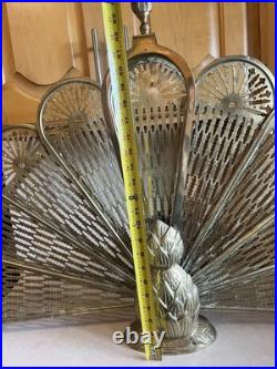 Very Hard To FindRARE VTG brass PINEAPPLE peacock fan fireplace screen