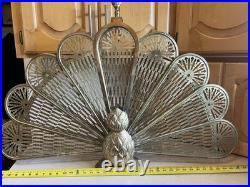 Very Hard To FindRARE VTG brass PINEAPPLE peacock fan fireplace screen