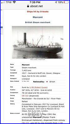 Very Historic Rare Marconi Brass Ships Bell WW2 Sunk by U-98 German Sub Maritime
