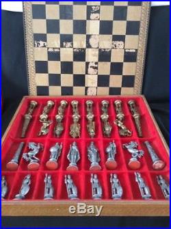 Very Large Italian Antique Chess Set Pewter & Brass Mod Depose. Rare Set
